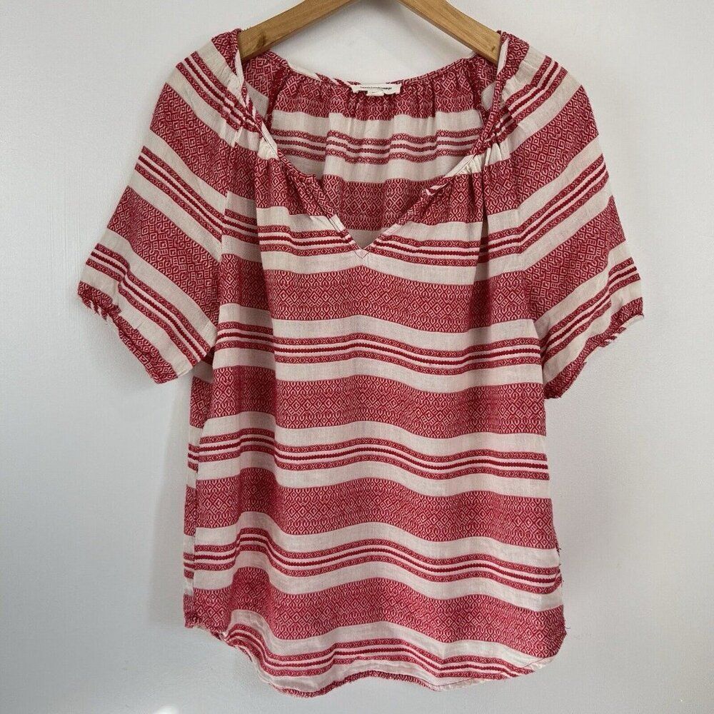 Beach Lunch Lounge Women's Medium Cotton Striped Short Sleeve Top Boho Coastal